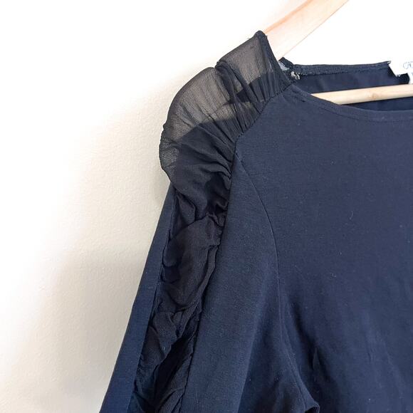 Vintage 90s Y2K Cache Womens Shirt Size L Black Sheer Mesh 3D Flowers Stretchy - Picture 5 of 8